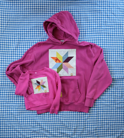 Quilted Star Hoodie Sweatshirt in Pink - Large