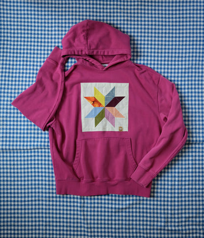 Quilted Star Hoodie Sweatshirt in Pink - Large