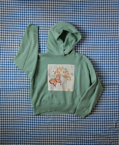 Vintage Butterfly Hoodie Sweatshirt in Green - Small
