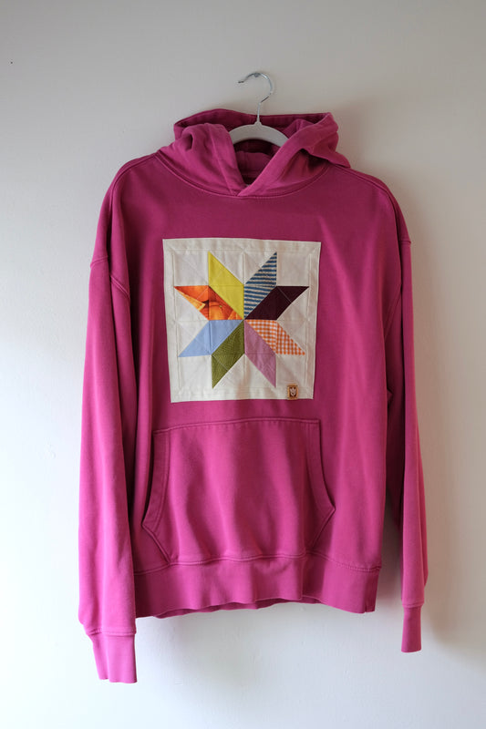 Quilted Star Hoodie Sweatshirt in Pink - Large