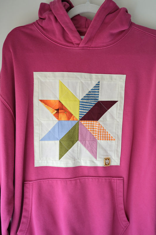 Quilted Star Hoodie Sweatshirt in Pink - Large