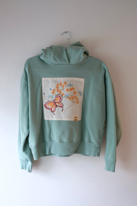 Vintage Butterfly Hoodie Sweatshirt in Green - Small