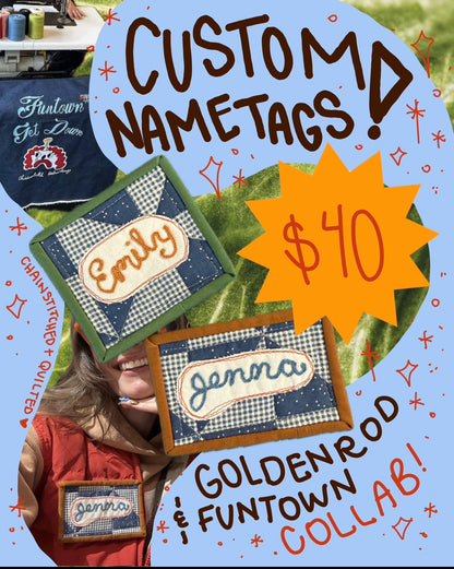 CUSTOM quilted/chainstitched nametag